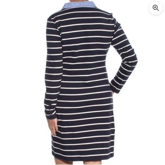 𝅺TOMMY Hilfiger navy/white striped chambray collar crest patch shirt dress - Picture 4 of 11
